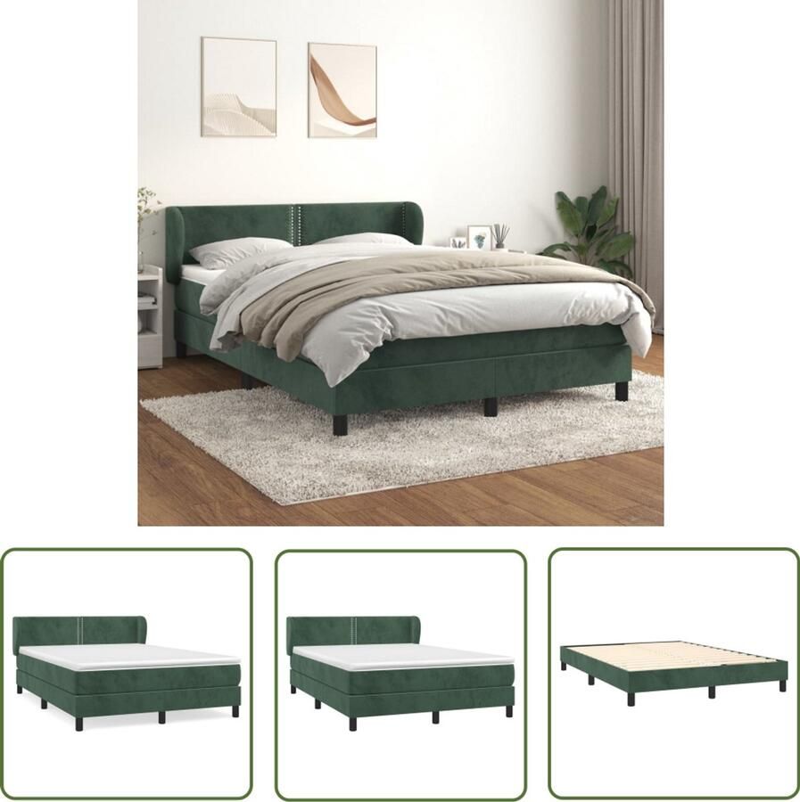VidaXL Boxspring Fluweel Donkergroen 140x190 cm Boxspringbed Donkere Kleuren Fluweel Pocketvering Hoofdbord