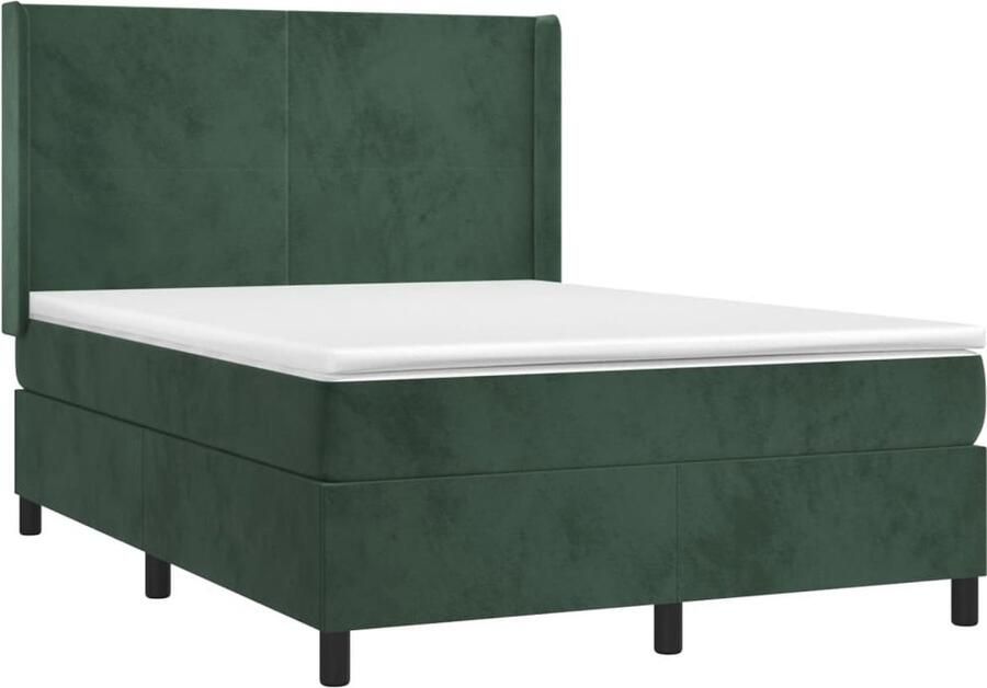 VidaXL Boxspring Fluweel Donkergroen 140x190 cm Boxspringbed Donkere Kleuren Fluweel Pocketveer Matras Middenhard