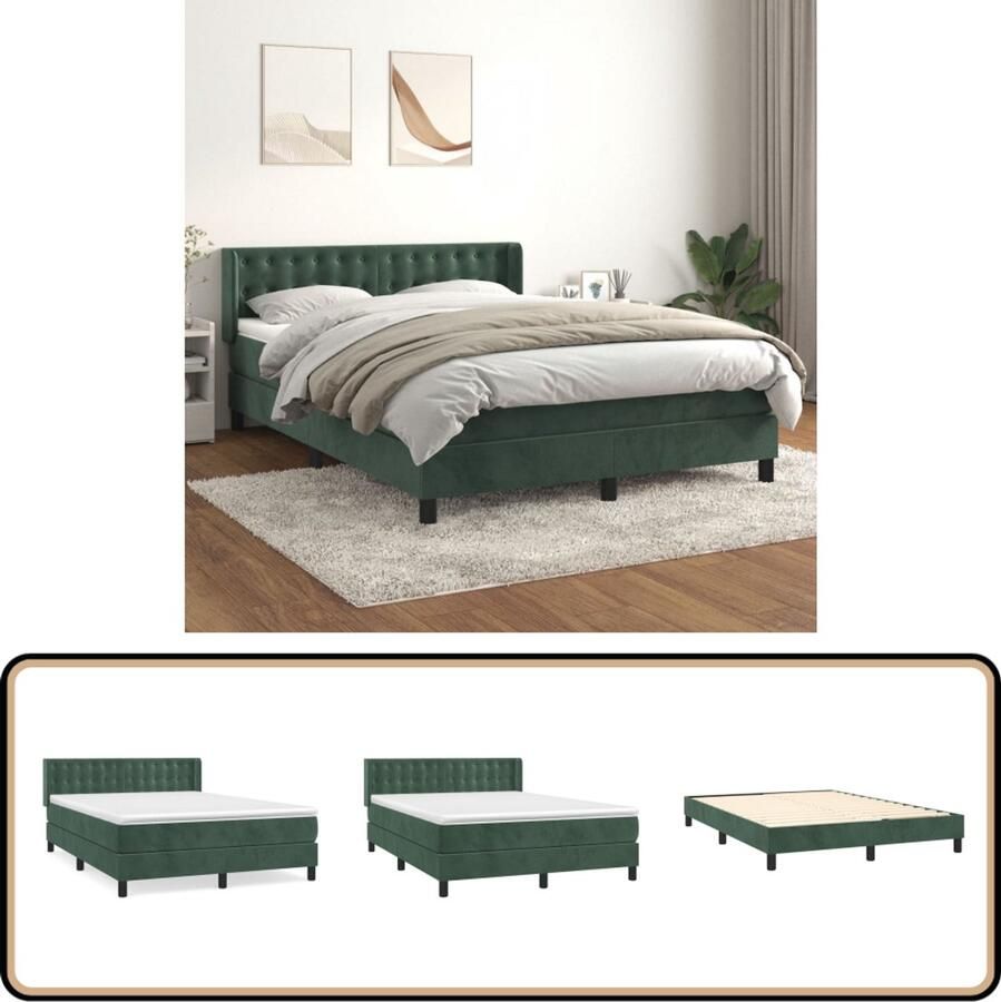 VidaXL Boxspring Fluweel Donkergroen 140x190 cm Boxspringbed Fluweel Bed Donkere Groene Bed Tweepersoons Bed Boxspring
