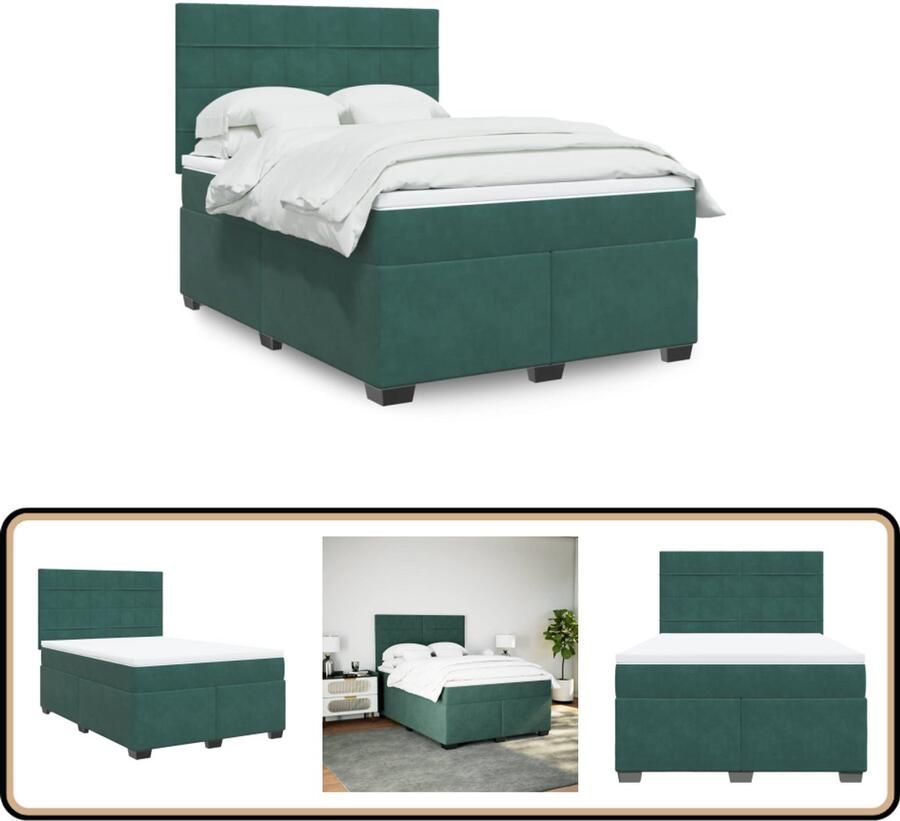 VidaXL Boxspring fluweel donkergroen 140x200 cm Boxspring Boxspringbed Tweepersoonsbed Matras Fluweel