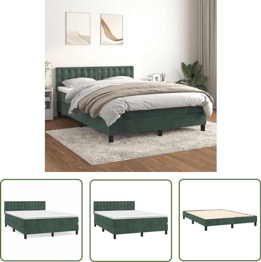 VidaXL Boxspring Fluweel Donkergroen 140x200 cm Boxspringbed Pocketvering Fluweel Groen Slaapkamer Meubilair Tweepersoonsbed King Size Bed