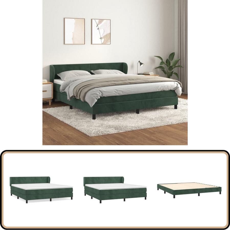 VidaXL Boxspring Fluweel Donkergroen 160x200 cm Boxspring Bed Fluweel Bed Donkere Groene Bed Tweepersoons Bed King Size Bed