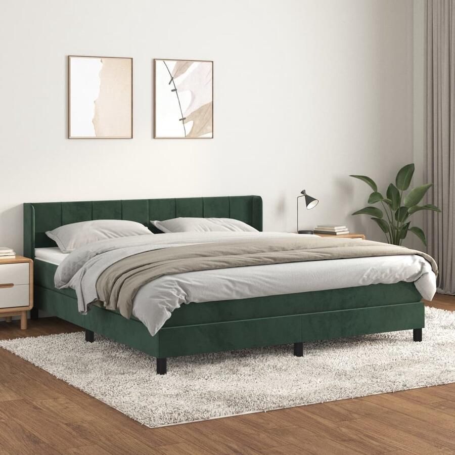 VidaXL Boxspring Fluweel Donkergroen 160x200 cm Boxspringbed Fluweel Bed Donkere Kleuren Bed Tweepersoons Bed King Size Bed Pocketed Spring Mattress Medium Firm Mattress Adjustable Headboard - Foto 2