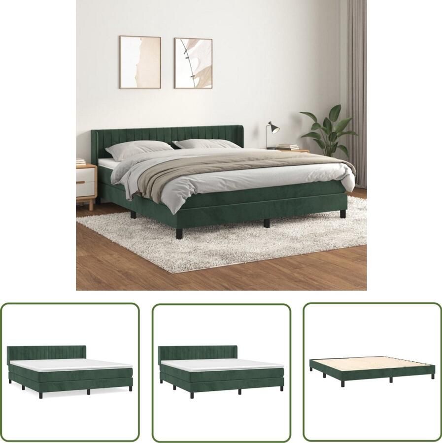 VidaXL Boxspring Fluweel Donkergroen 160x200 cm Boxspringbed Fluweel Bed Tweepersoons Bed Boxspring King Size Bed