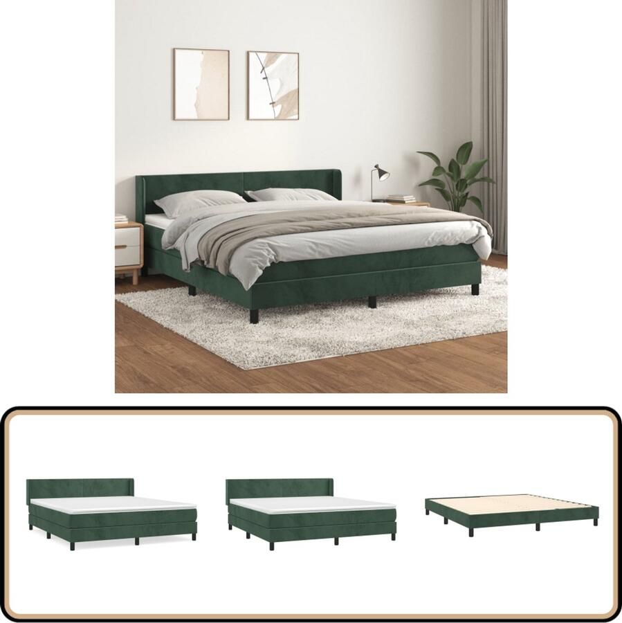 VidaXL Boxspring Fluweel Donkergroen 180x200 cm Boxspringbed Fluweel Bed Donkere Groene Bed Tweepersoons Bed Pocketed Veren Matras Adjustable Hoofdbord