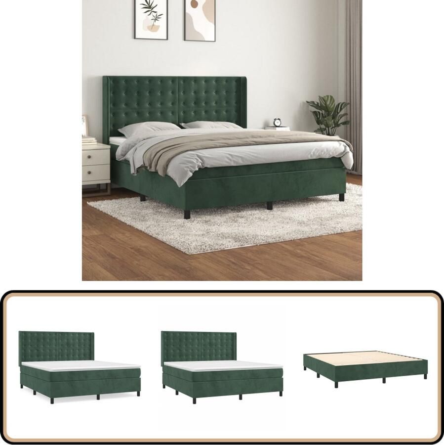 VidaXL Boxspring Fluweel Donkergroen 180x200 cm Boxspringbed Fluweel Bed Pocketveer Matras Middenhard Matras Groen Bed