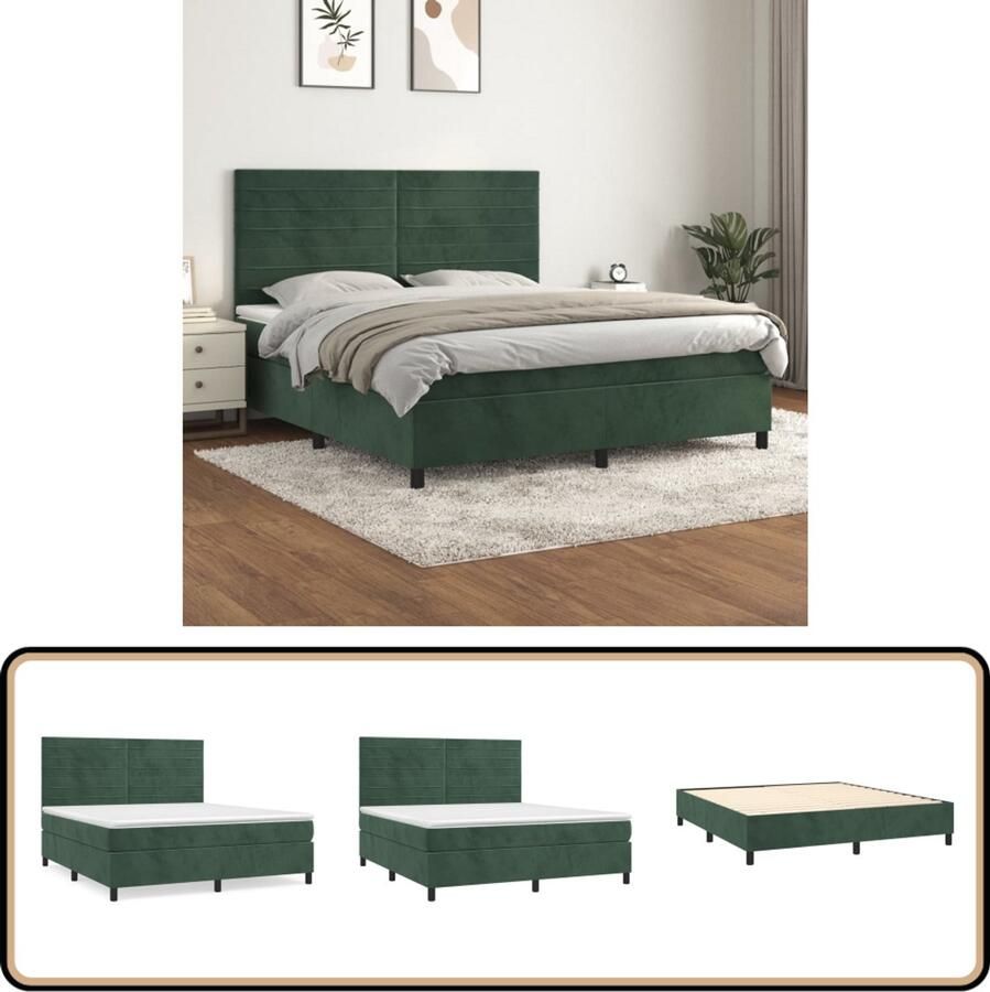VidaXL Boxspring Fluweel Donkergroen 180x200 cm Boxspringbed Fluweel Bed Velvet Bed Tweepersoons Bed Groot Bed
