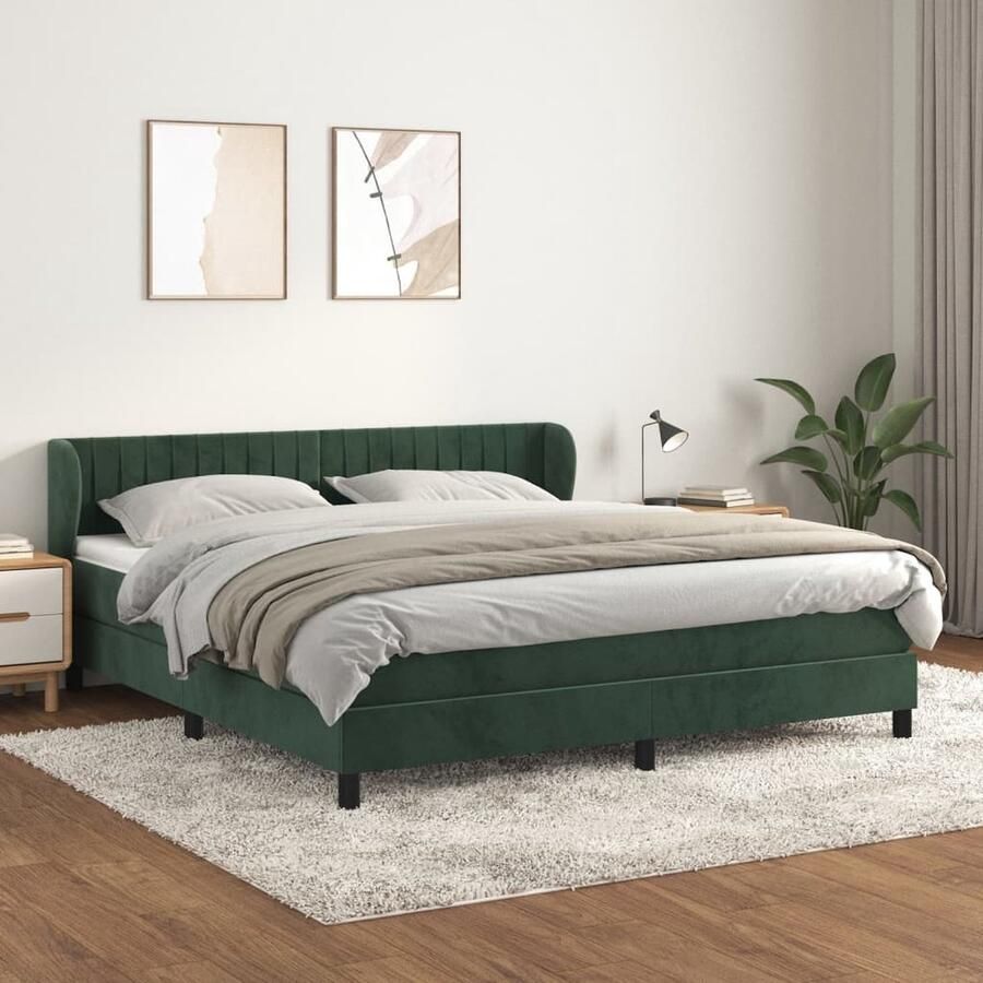 VidaXL Boxspring Fluweel Donkergroen 180x200 cm Boxspringbed Velvet Donkere Kleur Tweepersoonsbed Pocketvering Hoofdbord Relaxen - Foto 2