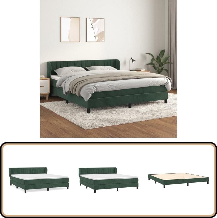 VidaXL Boxspring Fluweel Donkergroen 180x200 cm Boxspringbed Velvet Donkere Kleur Tweepersoonsbed Pocketvering Hoofdbord Relaxen