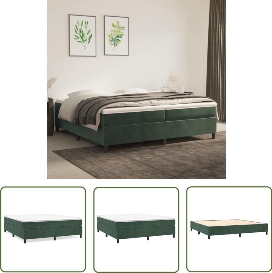 The Living Store Boxspringbed fluweel pocketvering matras middelharde ondersteuning huidvriendelijk topmatras donkergroen 203 x 200 x 25 cm Boxspring Fluweel Bed Velvet Bed Donkere Kleuren Tweepersoonsbed