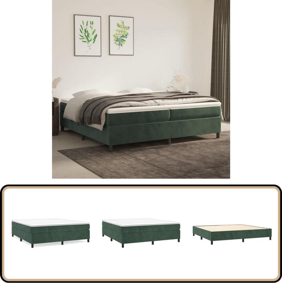 The Living Store Boxspringbed fluweel pocketvering matras middelharde ondersteuning huidvriendelijk topmatras donkergroen 203 x 200 x 25 cm Boxspring Fluweel Bed Velvet Bed Donkere Kleuren Tweepersoonsbed