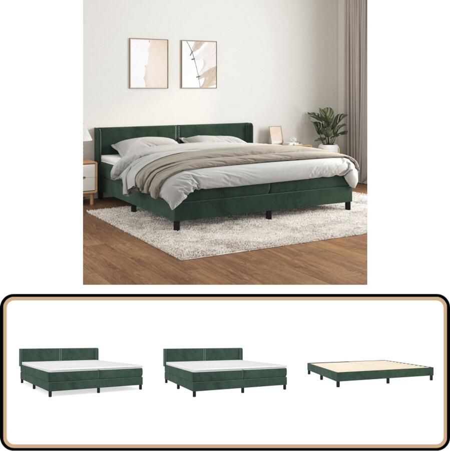 VidaXL Boxspring Fluweel Donkergroen 200x200 cm Boxspring Donkere Kleuren Velvet Bed Pocketveer Matras Middenhard Matras