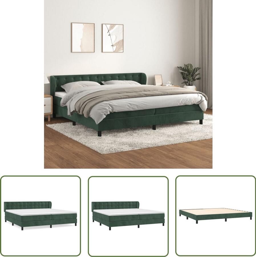 VidaXL Boxspring Fluweel Donkergroen 200x200 cm Boxspringbed Boxsprings Tweepersoons Bed Slaapkamer Meubilair Velvet Bed