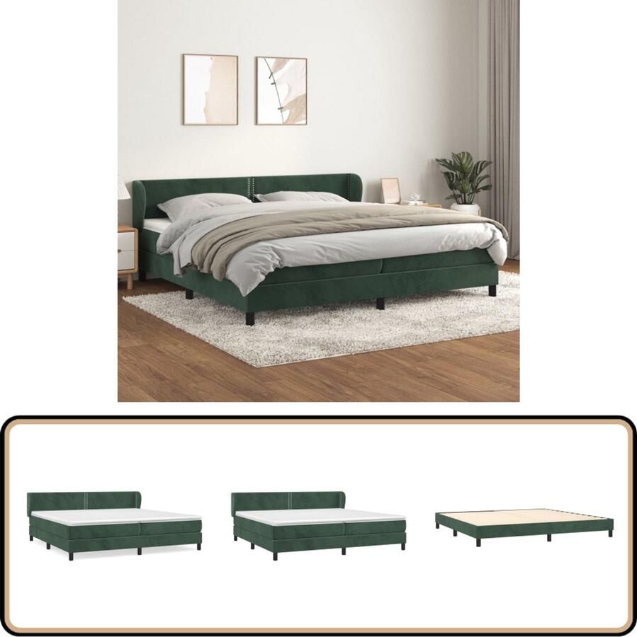 VidaXL Boxspring Fluweel Donkergroen 200x200 cm Boxspringbed Fluweel Bed Donkere Groene Bed Tweepersoons Bed Pocketveer Matras