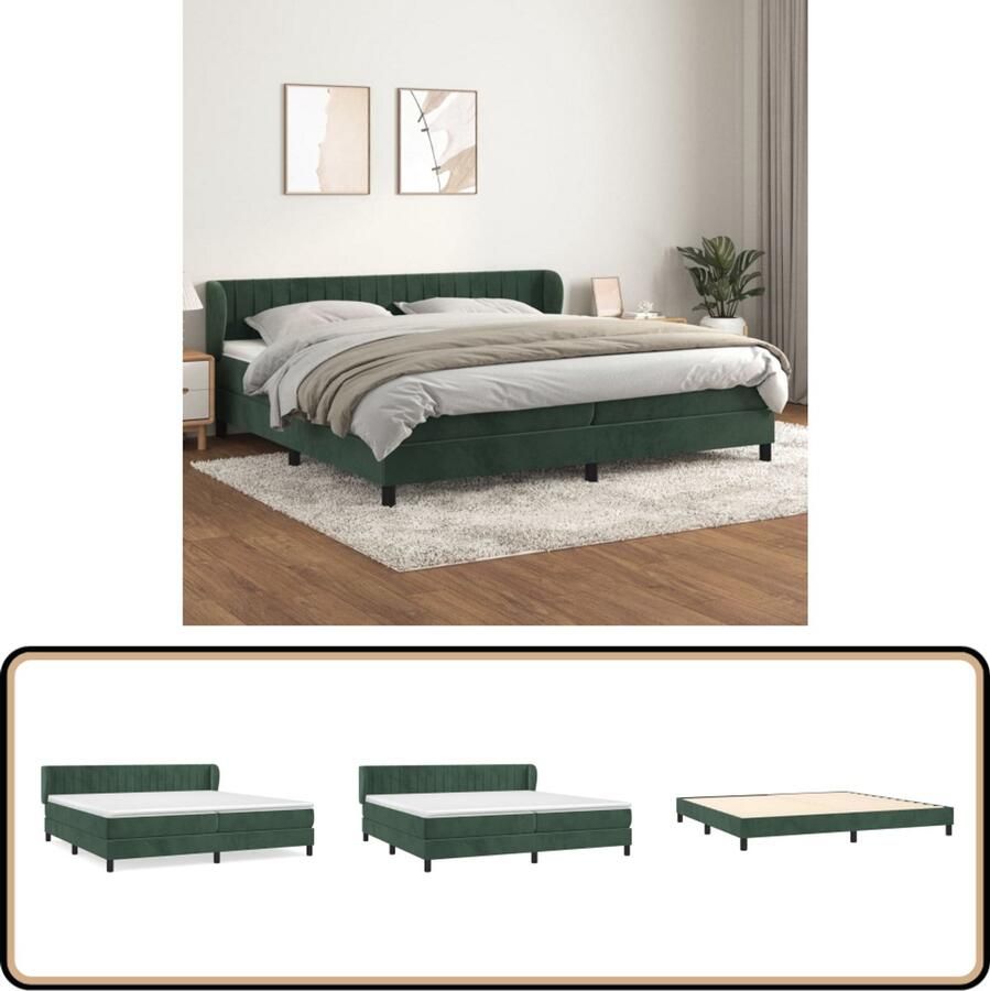 VidaXL Boxspring Fluweel Donkergroen 200x200 cm Boxspringbed Fluweel Bed Donkere Groene Bedden Tweepersoons Bed Boxspring