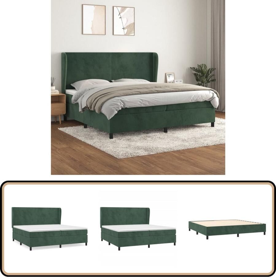 VidaXL Boxspring Fluweel Donkergroen 200x200 cm Boxspringbed Luxe Boxspring Frame Velvet Bed Groene Boxspring