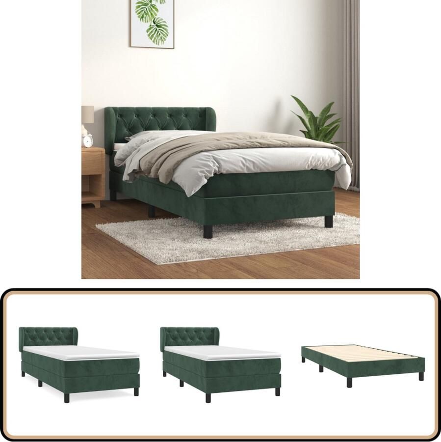 VidaXL Boxspring Fluweel Donkergroen 80x200 cm Boxspring Bed Fluweel Bed Donkere Groene Bed Tweepersoons Bed Pocketveer Matras Adjustable Headboard
