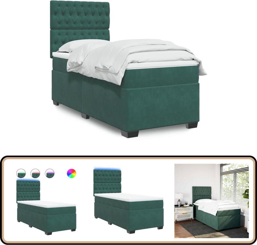 VidaXL Boxspring Fluweel Donkergroen 80x200 cm Boxspring Led Lamp Fluweel Bed Donkere Kleur Bed Tweepersoonsspringbed