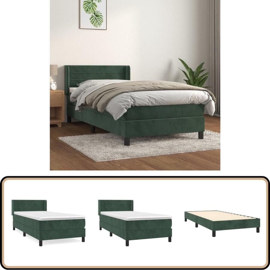 VidaXL Boxspring Fluweel Donkergroen 80x200 cm Boxspringbed Fluweel Bed Donkere Groene Bed Tweepersoons Bed Pocketed Veren Matras