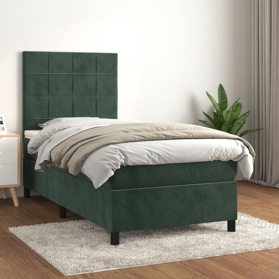 VidaXL Boxspring Fluweel Donkergroen 100x200 cm Boxspringbed Donkergroen Fluweel Tweepersoonsbed King Size Bed Boxspring Matras Hoofdbord Bedroom Furniture - Foto 2