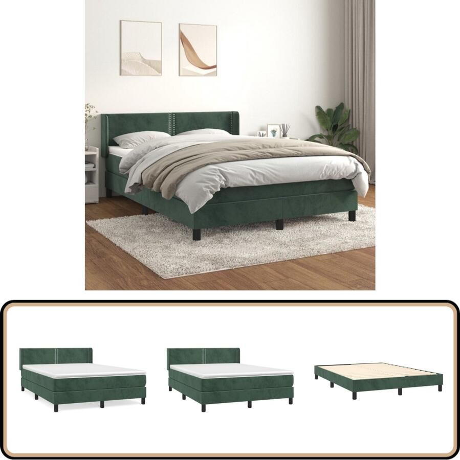 VidaXL Boxspring Fluweel Groen 140x190 cm Boxspring Fluweel Bed Donkere Kleuren Boxspring Kopen Tweepersoons Bed