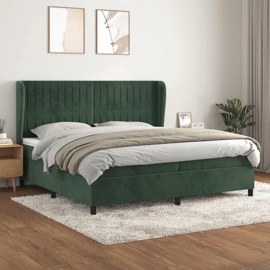 VidaXL Boxspring Fluweel Groen 200x200 cm Boxspring Donkere Kleuren Velvet Bed Tweepersoons Bed Pocketveer Matras