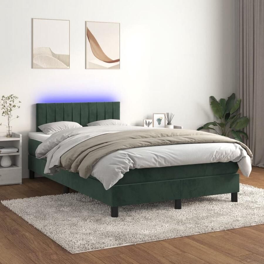 VidaXL Boxspring Fluweel LED 120x200 cm Groen Boxspring Donkere Kleuren Fluweel Elektrisch Verstelbare Hoofdbord Led Verlichting Slaapcomfort Tweepersoonsbed - Foto 2