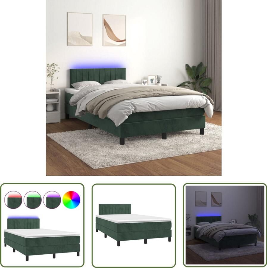VidaXL Boxspring Fluweel LED 120x200 cm Groen Boxspring Donkere Kleuren Fluweel Elektrisch Verstelbare Hoofdbord Led Verlichting Slaapcomfort Tweepersoonsbed