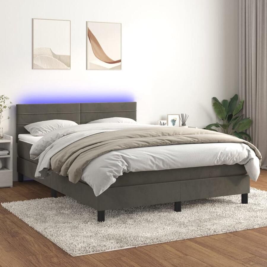 VidaXL Boxspring Fluweel LED 140x200 cm Boxspring Fluweel Bed Donkere Kleuren Elektrisch Verstelbare Bed Led Lampen Pocketed Spring Mattress Luxe Bed - Foto 2
