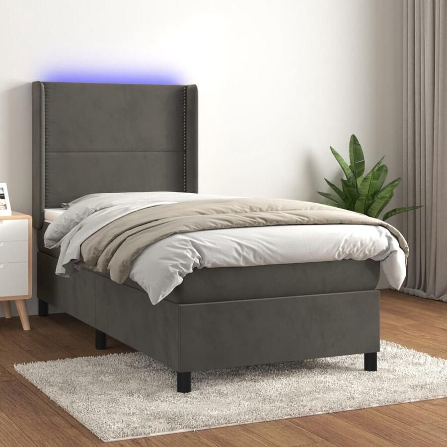 VidaXL Boxspring Fluweel LED Donkergrijs 90x190cm Boxspring Bed Donkere Kleuren Velvet Bed Elektrisch Verstelbare Hoofdbord Led Verlichting Pocketed Spring Mattress Luxe Bed - Foto 2