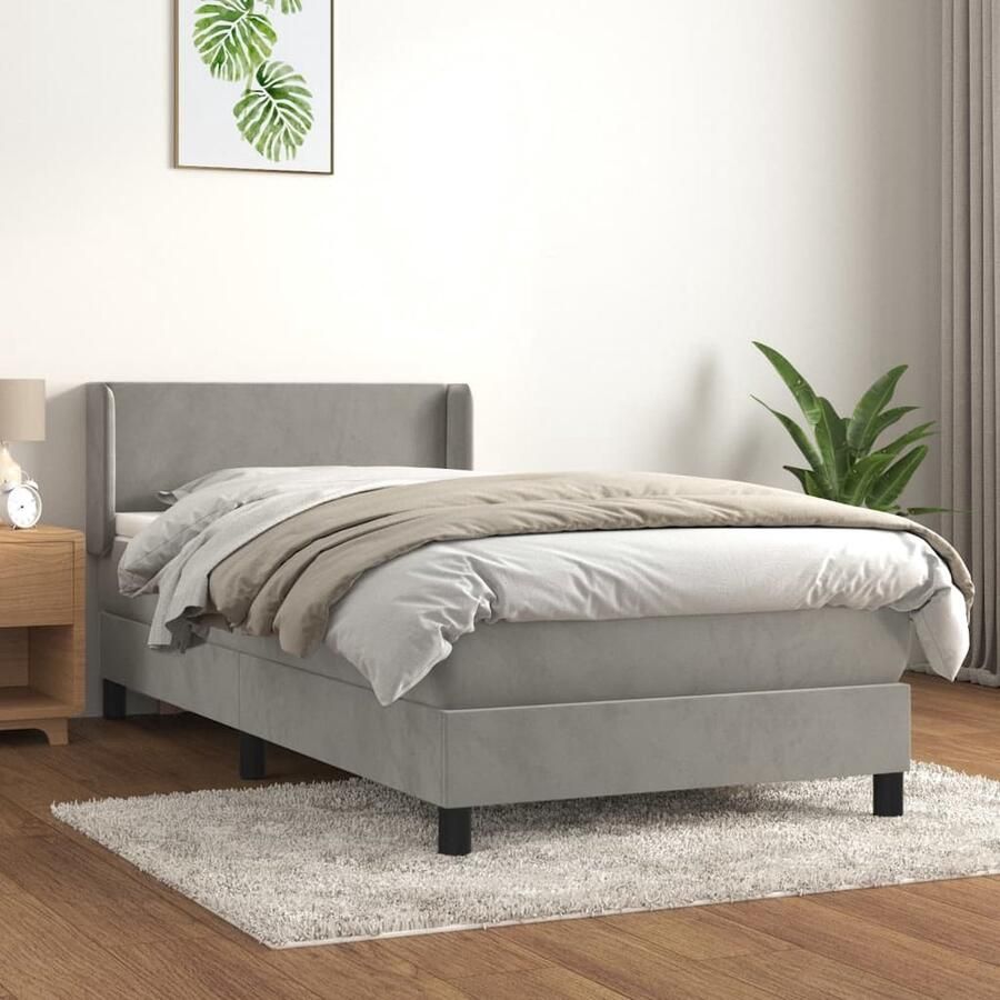 VidaXL Boxspring Fluweel Lichtgrijs 100x200 cm Boxspringbed Comfort Bed Tweepersoonsbed Fluweel Bed Grijs Bed Slaapkamer Meubilair - Foto 2