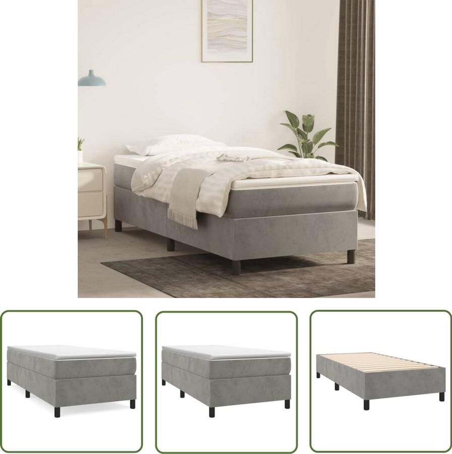 Vida XL Boxspring met matras fluweel lichtgrijs 100x200 cm SKU: V3144663 - Foto 3