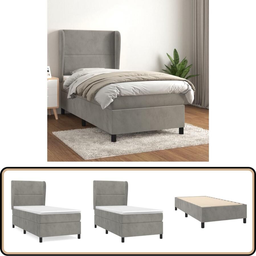 VidaXL Boxspring Fluweel Lichtgrijs 100x200 cm Boxspringbed Luxe Bed Fluweel Bed Grijs Bed Tweepersoonsbed King Size Bed Slaapkamer Meubilair