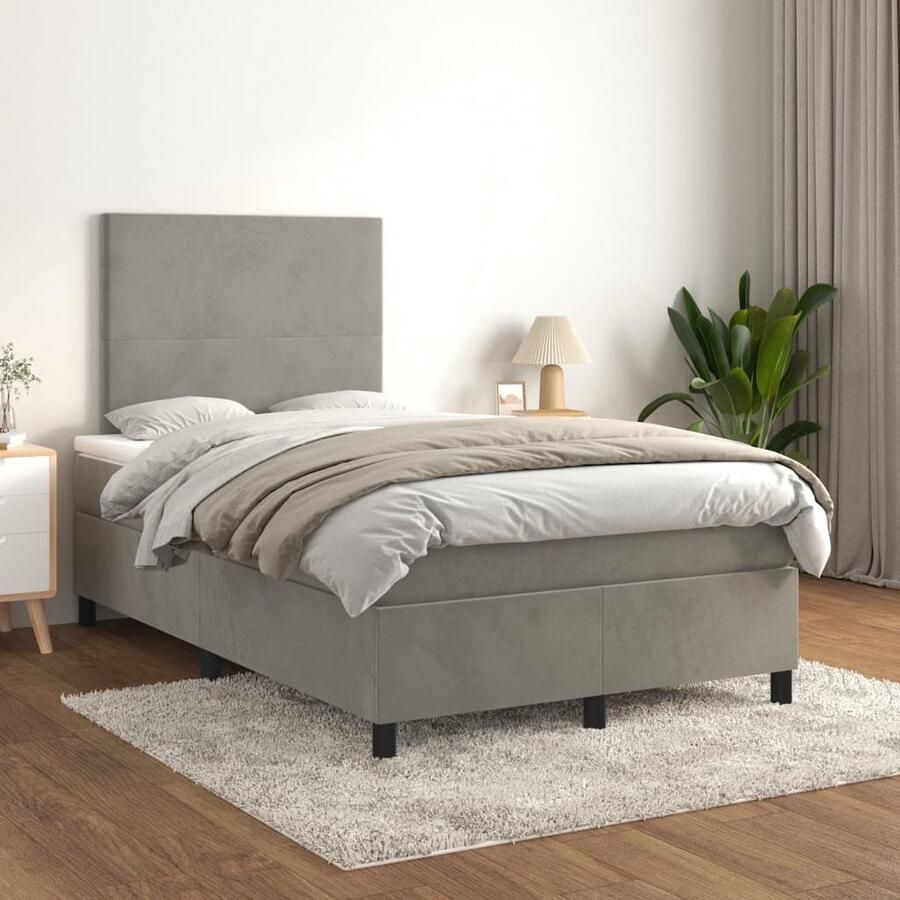 VidaXL Boxspring Fluweel Lichtgrijs 120x200 cm Boxspringbed Fluweel Bed Tweepersoons Bed King Size Bed Slaapkamer Meubilair Hoofdbord Pocketveer Matras Middelhard Matras - Foto 2