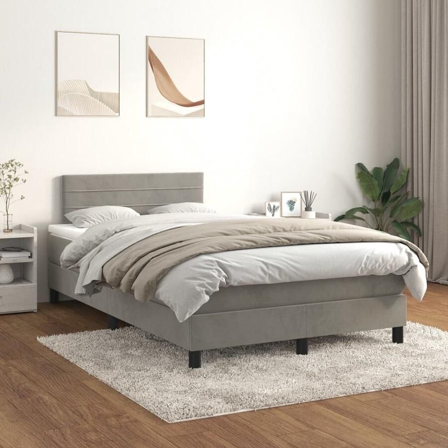 VidaXL Boxspring Fluweel Lichtgrijs 120x200 cm Boxspringbed Fluweel Bed Tweepersoons Bed Verstelbare Hoofdbord Pocketveer Matras Middenhard Matras Licht Grijs Bed - Foto 2