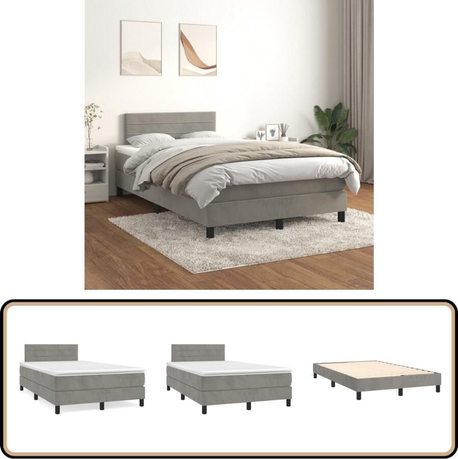 VidaXL Boxspring Fluweel Lichtgrijs 120x200 cm Boxspringbed Fluweel Bed Tweepersoons Bed Verstelbare Hoofdbord Pocketveer Matras Middenhard Matras Licht Grijs Bed