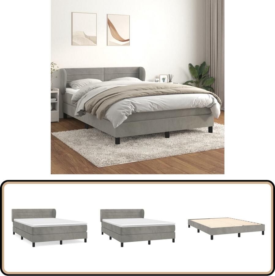 VidaXL Boxspring Fluweel Lichtgrijs 140x190 cm Boxspringbed Fluweel Bed Tweepersoonsbed King Size Bed Zachte Slaapkamer