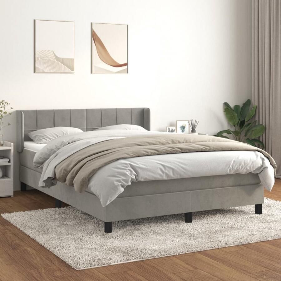 VidaXL Boxspring Fluweel Lichtgrijs 140x190 cm Boxspringbed Fluweel Bed Verstelbare Hoofdbord Pocketveer Matras Middenhard Matras Huidgevriendelijk Topmatras Grijs Bed - Foto 2
