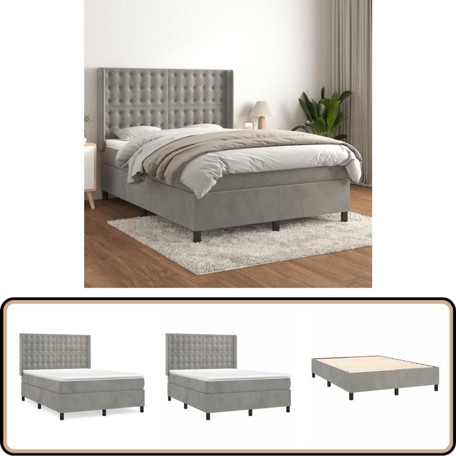 VidaXL Boxspring Fluweel Lichtgrijs 140x200 cm Boxspringbed Boxspring Tweepersoonsbed Slaapkamerinrichting Luxe Bed Velvet Bed Grijs Bed Comfortabel Bed