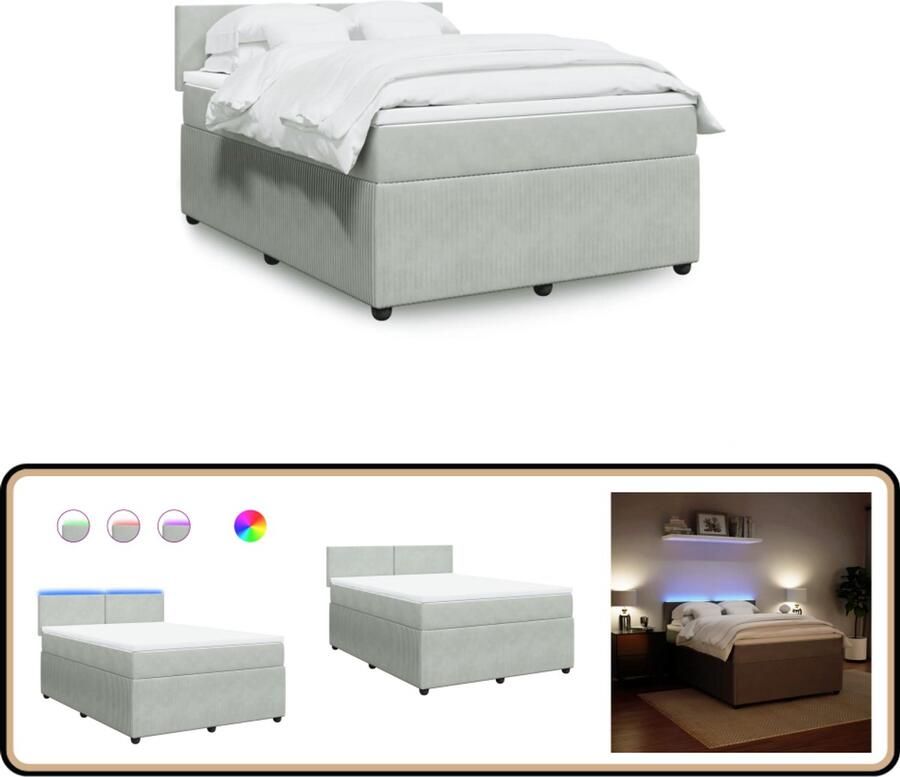 VidaXL Boxspring Fluweel Lichtgrijs 160x200 cm Boxspring Boxspringbed Tweepersoonsbed Matras Fluweel