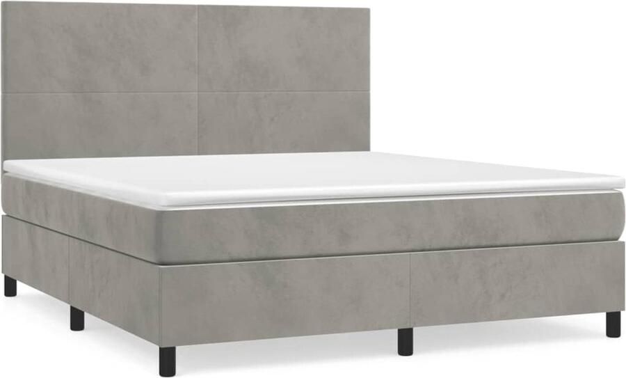 VidaXL Boxspring Fluweel Lichtgrijs 160x200 cm Boxspring Tweepersoonsbed Grijs Bed Velvet Bed Pocketed Spring Mattress Medium Firm Mattress - Foto 2
