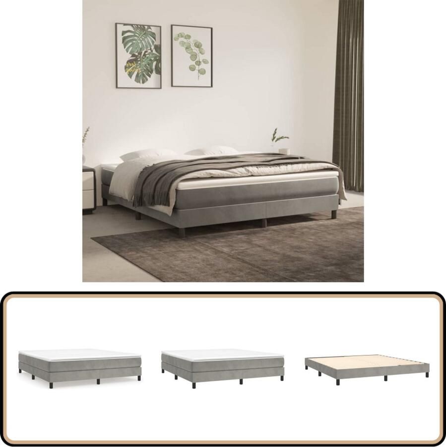 Vida XL Boxspring met matras fluweel lichtgrijs 160x200 cm SKU: V3144339