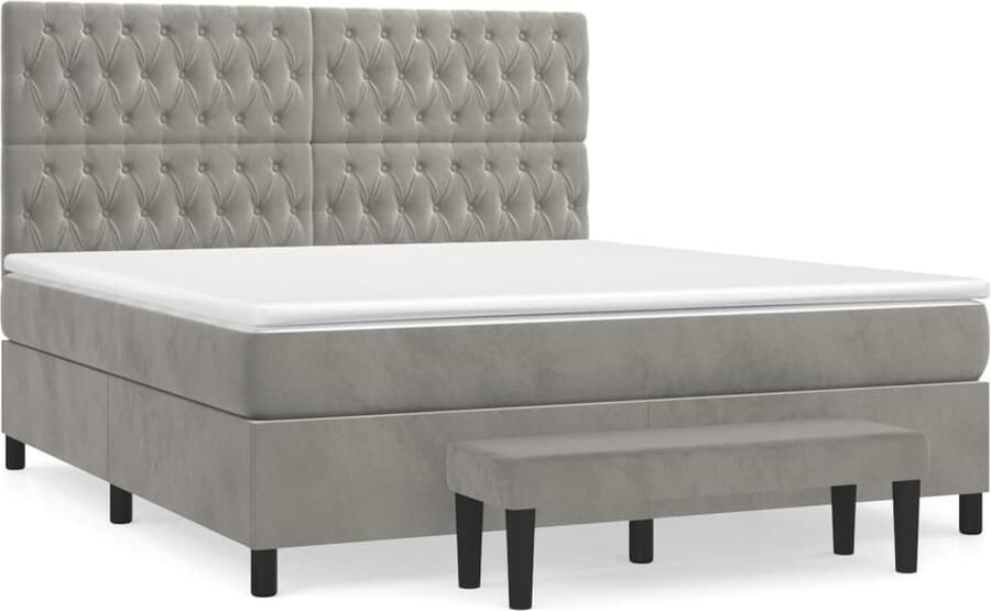 VidaXL Boxspring Fluweel Lichtgrijs 180x200 cm Boxspringbed Pocketvering Tweepersoonsbed Zitzitting Velvet Grijs Hoofdbord Adjustable Headboard Middenhard - Foto 2