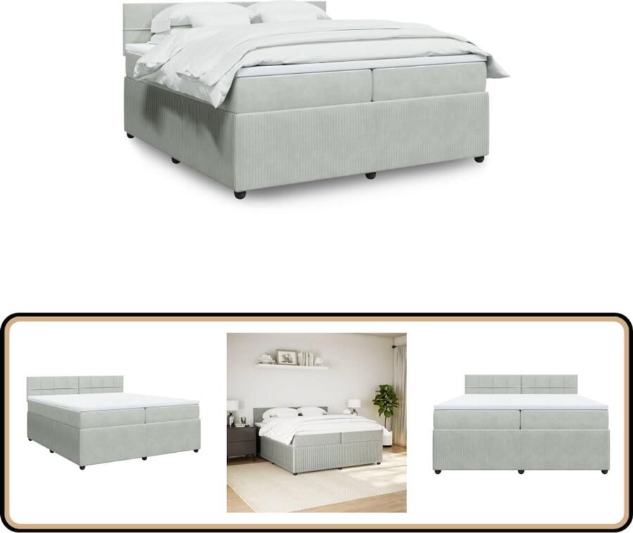 VidaXL Boxspring Fluweel Lichtgrijs 200x200 cm Boxspring Boxspringbed Tweepersoonsbed Matras Fluweel Bed