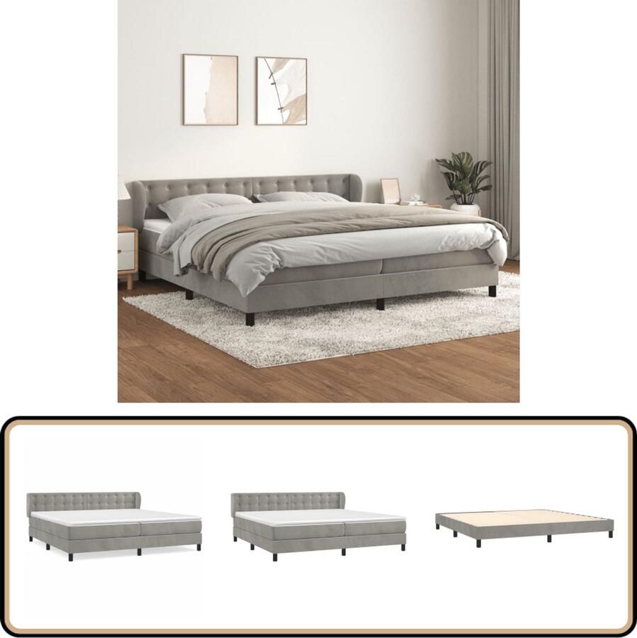 VidaXL Boxspring Fluweel Lichtgrijs 200x200 cm Boxspringbed Boxspring Tweepersoonsbed King Size Bed Fluweel Bed Grijs Bed Larikshout Bed Houten Bed Frame Pocketed Spring Mattress Medium Firm Mattress