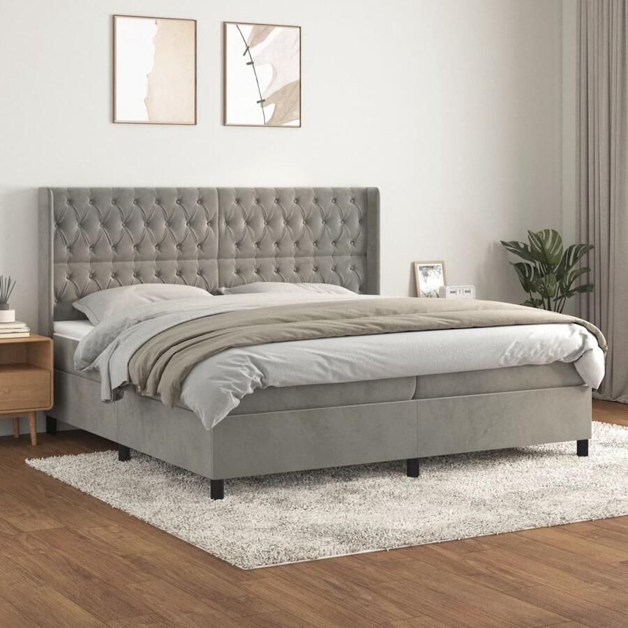 VidaXL Boxspring Fluweel Lichtgrijs 200x200 cm Boxspringbed Boxspring Tweepersoonsbed Velvet Bed Grijs Bed Luxe Bed Slaapkamer Meubilair - Foto 2