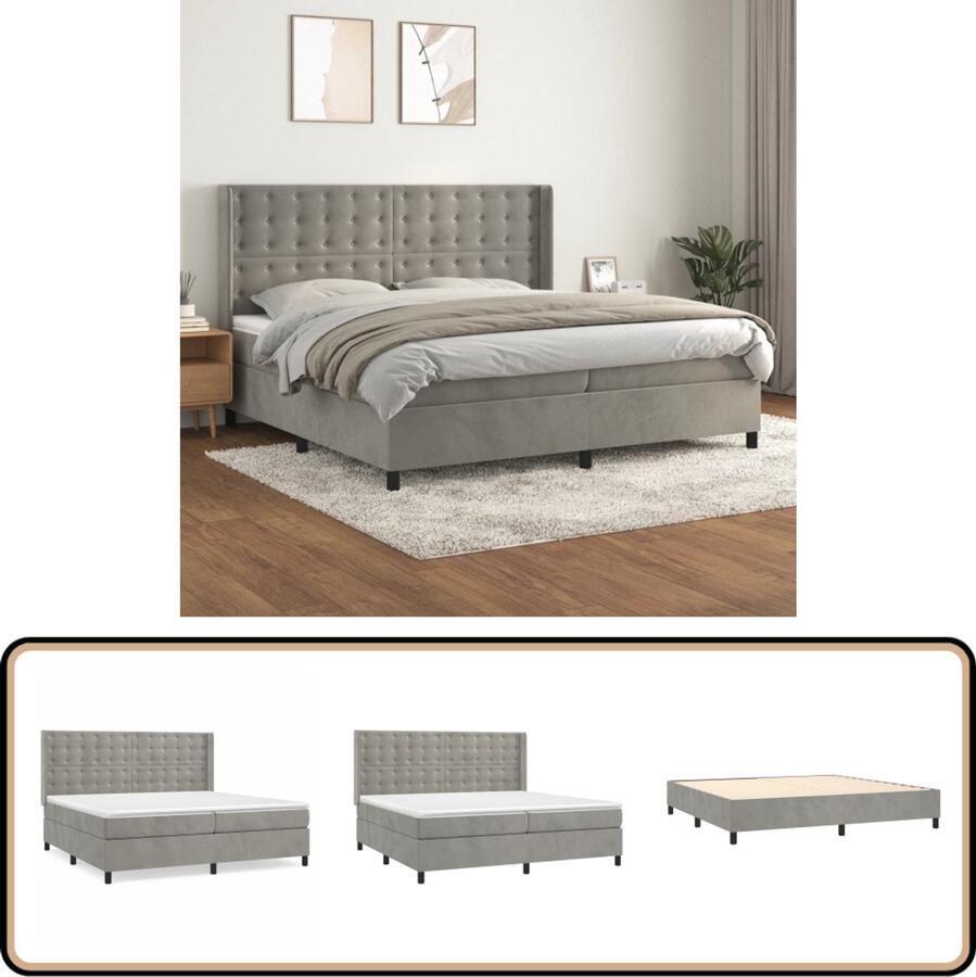 VidaXL Boxspring Fluweel Lichtgrijs 200x200 cm Boxspringbed Boxspring Tweepersoonsbed Velvet Bed Grijs Bed Groot Bed King Size Bed