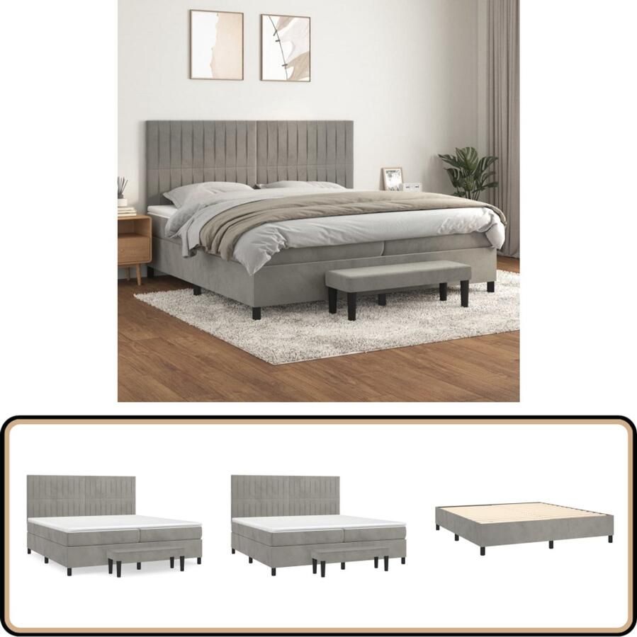 VidaXL Boxspring Fluweel Lichtgrijs 200x200 cm Boxspringbed Comfort Bed Tweepersoonsbed Fluweel Bed Grijs Bed Boxspring
