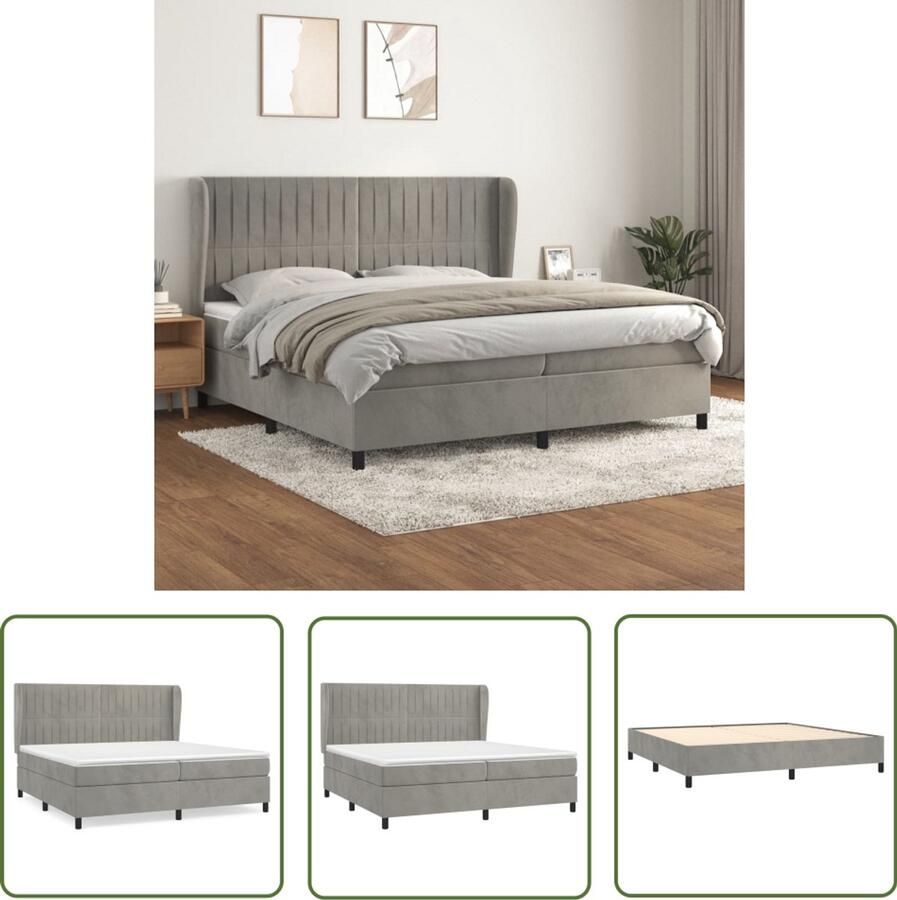 VidaXL Boxspring Fluweel Lichtgrijs 200x200 cm Boxspringbed Fluweel Bed Licht Grijs Bed Tweepersoons Bed Pocketveer Matras Hoofdbord Luxe Bed
