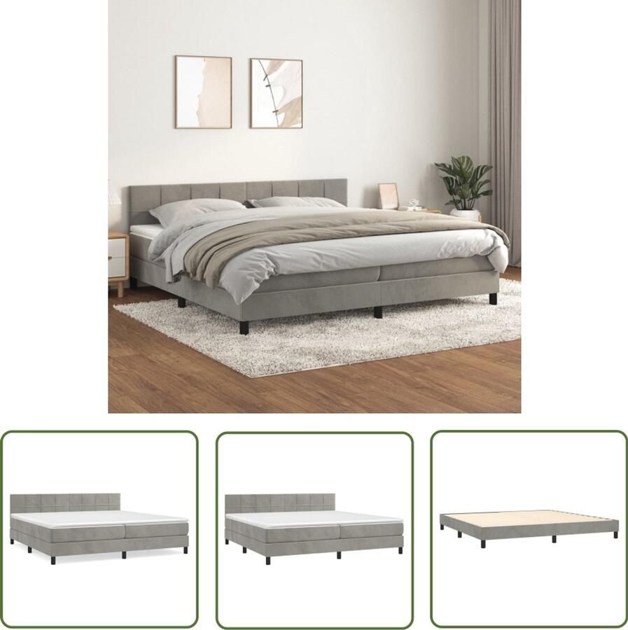 VidaXL Boxspring Fluweel Lichtgrijs 200x200 cm Boxspringbed Fluweel Bed Tweepersoons Bed Grijs Bed Boxspring Slaapkamer Meubilair Hoofdbord Pocketvering
